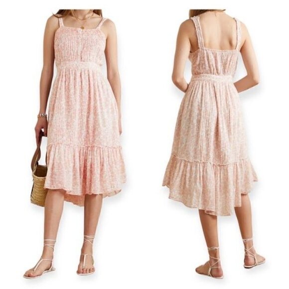 LoveShackFancy‎ Tove Floral Print Midi Dress, Size 2, Vanilla Foam - Picture 1 of 16